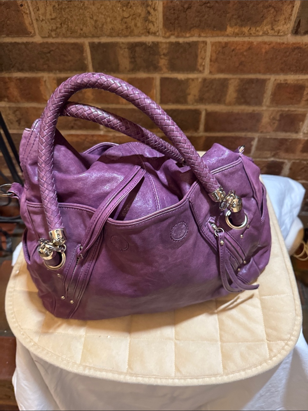 Junior Drake Purple Braided-Handle Satchel